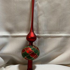 Whitehurst Imports Germany Hand Blown Glass Finial Red/Green Fish Scale Design